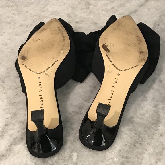 Gianni Bini Shoes Womens Size 6 Black Bow Mules Kitten Heel Classic Formal Dress - Picture 7 of 7